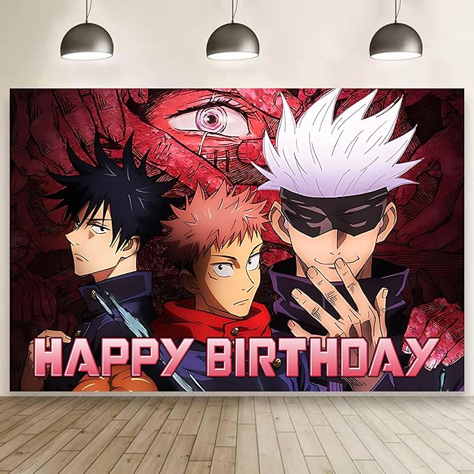 Cartoon for Jujutsu Manga Kaisen Happy Birthday Backdrop Birthday Party Supplies Kawaii Background for Boys Girls,Happy Birthday Banner Backdrop for Kids Party Decorations(5x3ft).