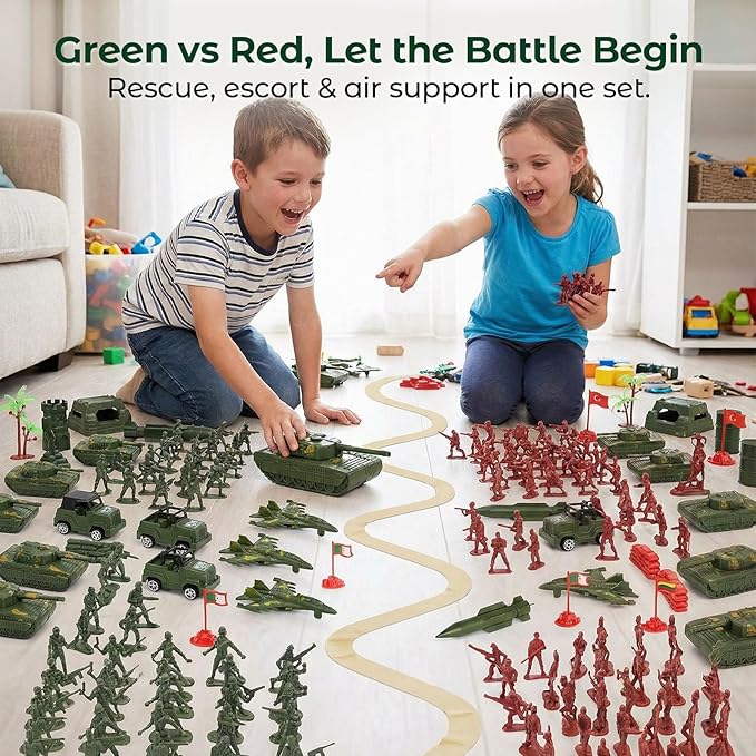 AMOR PRESENT 277 PCS Army Men Military Playset, Army Men Toys for Boys 8-12, Military Soldier Playset Plastic Toy Soldiers Figures and Accessories with Handbag, Christmas Stockings Gift for Kid