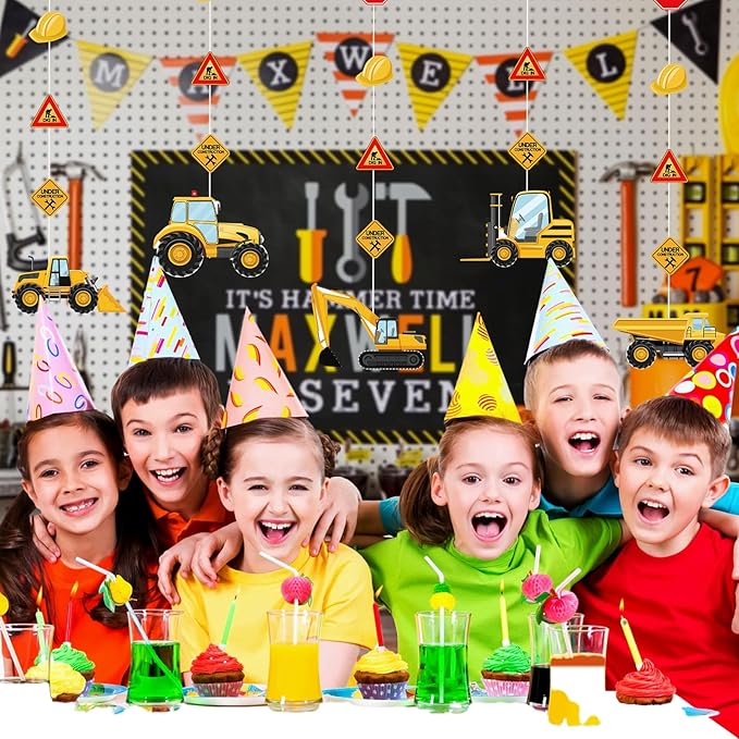 Construction Birthday Banners Construction Birthday Party Supplies Construction Paper Garlands Vehicle Truck Hanging Garlands Sign for for Boys Construction Theme Birthday Party Decorations