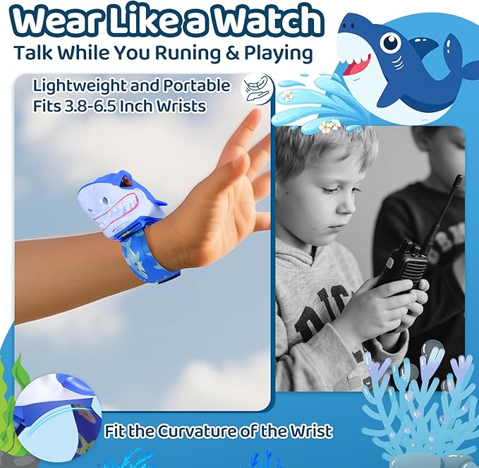 Vvinca Shark Walkie Talkies for Kids 2 Pack - Shark Toys for Boys Girls Age 3-5 5-7 8-12 Birthday Gifts for Toddlers Adjustable Strap Long Range Clear Sound Camping Outdoor Games