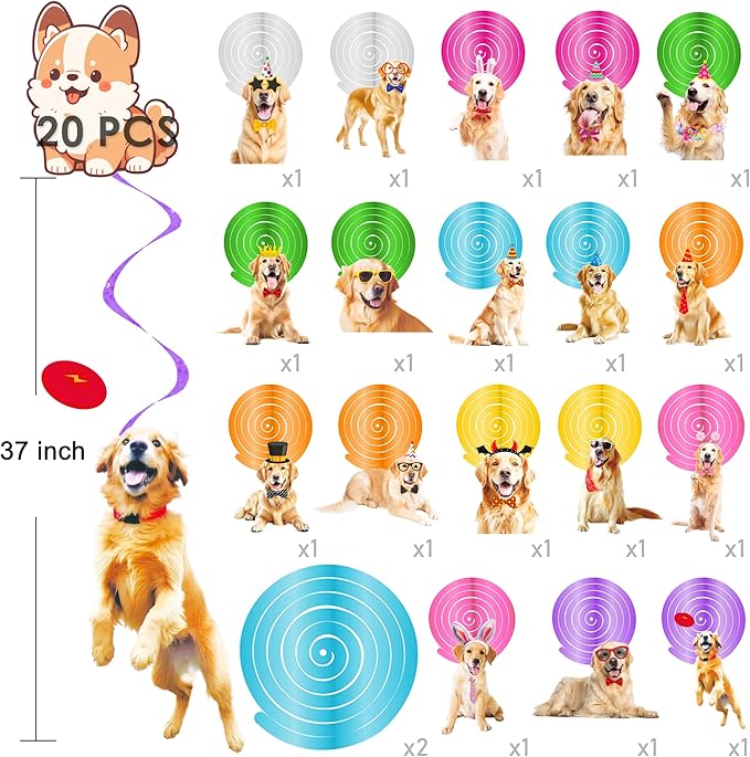 Golden Retriever Hanging Swirls Golden Retriever Birthday Party Decorations 20Pcs Dog Party Ceiling Streamers Retriever Party Supplies for Puppy Dog Party Hanging Decorations
