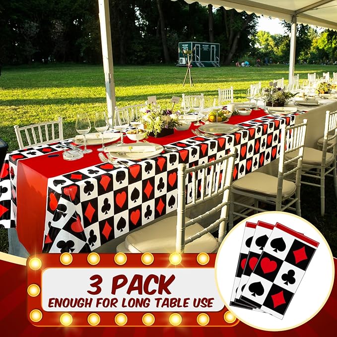 Hosuly 3 Pcs Casino Theme Party Decorations Poker Tablecloth Poker Plastic Disposable Table Cover Casino Theme Tablecloth for Game Birthday Playing Card Party Picnic Supplies, 51 x 108 Inch (Plaid)