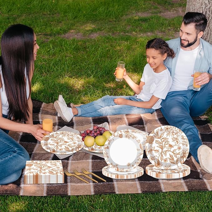 96Pcs Thanksgiving Party Supplies Paper Plates Napkins Thanksgiving Fall Harvest Cake Dessert Tableware Set Thankful Pumpkin Floral Picnic Dinnerware for Birthday Baby Shower Decoration Serve 24