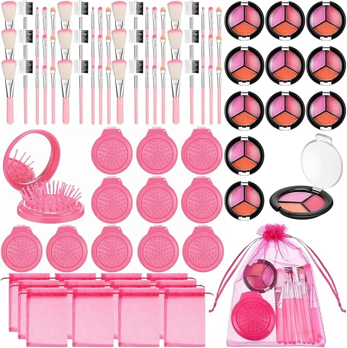12 Sets Kids Makeup Kit for Girls, Kids Spa Party Supplies for Girls, Sleepover Makeup Cosmetic Set Birthday Party Favors Toddler Girl(Pink)
