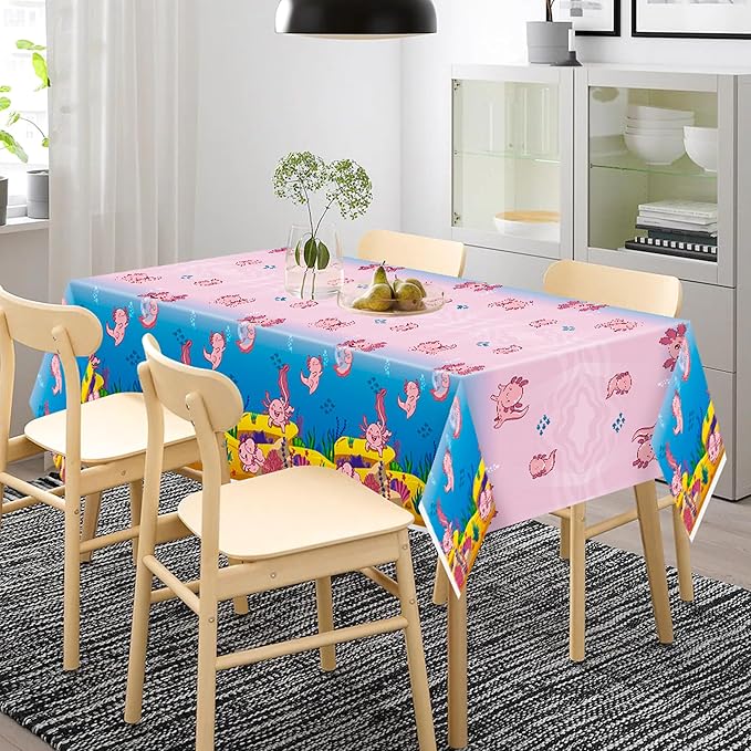 Axolotl Plastic Table Cover - 3Packs(54x108 Inch) Pink Axolotl Disposable Rectangle Plastic Tablecloth Birthday Theme Party Decoration Decor Supplies Table Cloth Giant Coloring Baby Shower