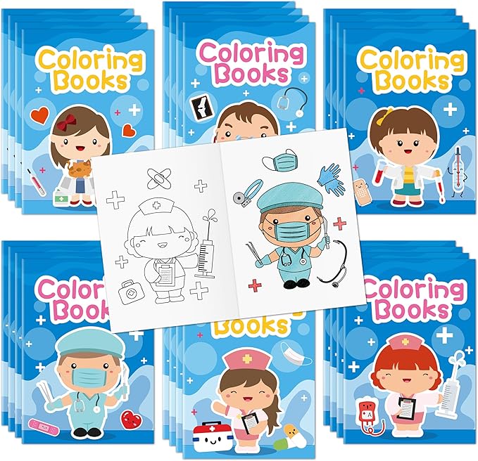 Mini Medical Coloring Books for Kids - 24Pcs Bulk Doctor Nurse Theme Coloring Booklet Medical Theme DIY Art Drawing Book for Toddlers Party Favors Gifts Classroom Reward Home Art Activity Supplies