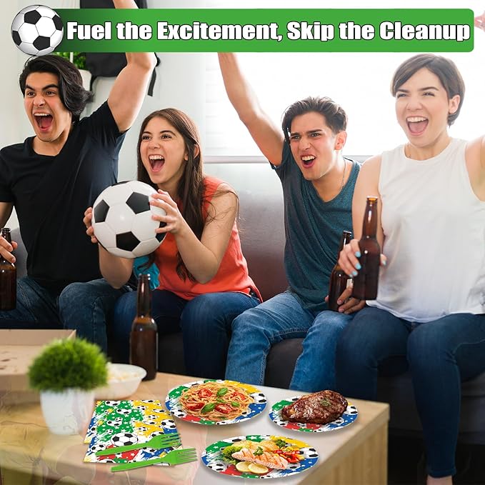 20-Guest Soccer Party Supplies Set - 80 Pcs Soccer Theme Disposable Tableware: 20 Dessert Plates, 40 Napkins (2-ply), 20 Forks - Ideal for Birthday, Match Day, Sports Celebrations