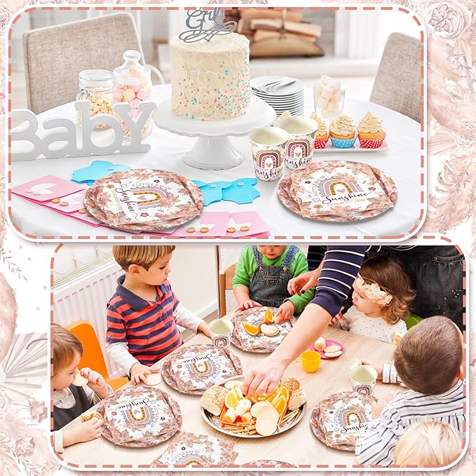 Hsei 250 Pcs Boho Plates and Napkins Party Decorations Disposable Tableware Sets Baby Shower Birthday Party Supplies Serves 50 Guests Dinnerware Bridal Baby Shower Favors