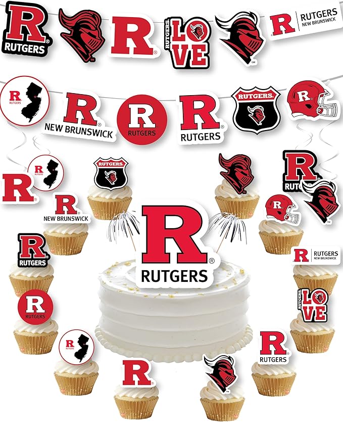 Rutgers Party Supplies for Football, Birthday Gift, Graduation Party Banner and Cake Toppers (42 Pieces) (Rutgers Scarlet Knights)