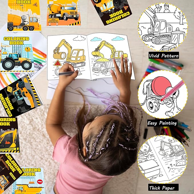 Lyosehy 24PCS Coloring Books Construction Trucks Theme Party Favors Construction Trucks Coloring Books Bulk Building Theme Including Dump Trucks Diggers Cranes Tractors