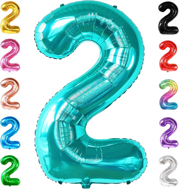 KatchOn Aqua Blue Number 2 Balloon - 40 Inch | Teal 2 Balloon Number, 2nd Birthday Decorations