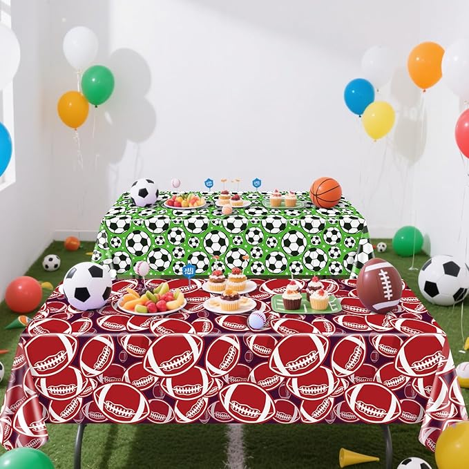 Sports Table Cloth - 4 Sports Plastic Tablecloths for Baseball Football Soccer Basketball Theme Supplies, 51 x 86 inch