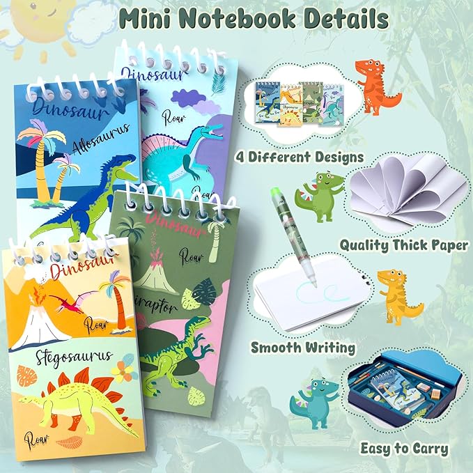 Invisible Ink Pen and Notebook Pack, 24 Pcs Dinosaur Party Favors, Spy Pens with UV Light Magic Marker for Secret Message Dino Party Favors for Kids Boys Girls Birthday Gift School Stationery Set