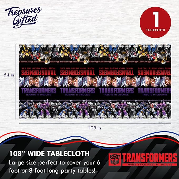 Treasures Gifted Officially Licensed Transformers Birthday Party Supplies - Pack of 1 Tablecloth for Birthday 54 x 108 Inches - Transformers Party Supplies - Disposable Plastic Table Cloth Cover