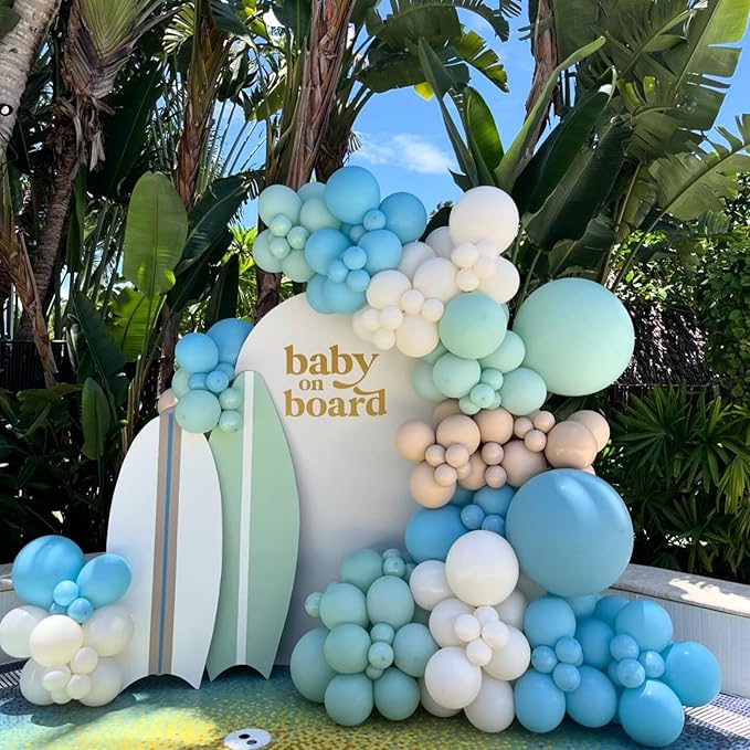 Blue and Green Birthday Decorations,Dusty Blue Sage Green Balloons Banner Star Heart Foil Balloon for Boys Girls Birthday Wedding Baby Bridal Shower Jungle Party Decorations
