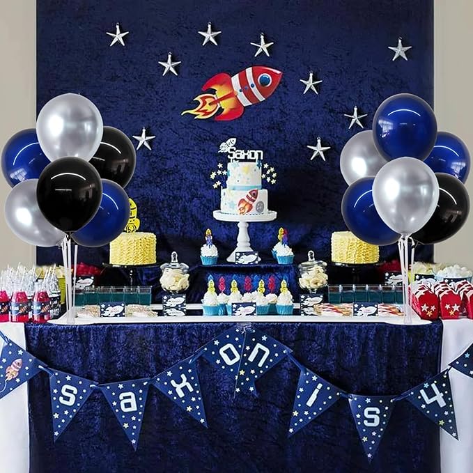 TONIFUL 4 Set Black and Blue Silver Balloon Centerpieces for Table,Balloon Stand Kit for Graduation Decorations 2026,Blue Party Decorations,Retirement,Birthday Decoration for men,Father's Day