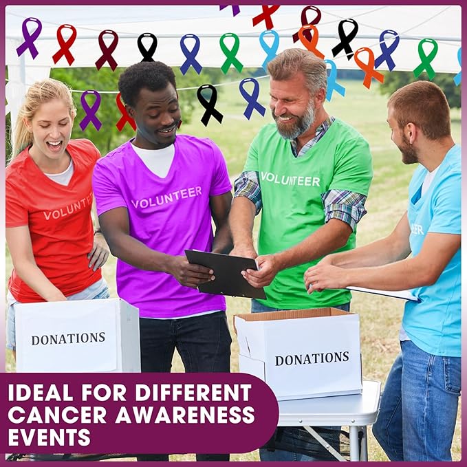 VitalCozy 10 Pcs Ribbon Awareness Banner 13.1 ft Ribbon Garland Cancer Awareness Decor Cancer Free Decorations for Society Events Groups Fundraisers Party Supplies (Multicolor)