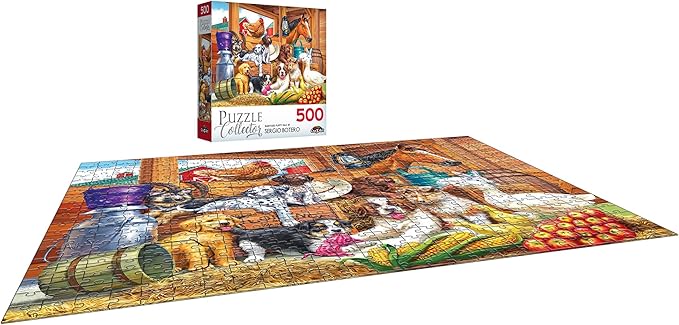 RoseArt - Puzzle Collector - Barnyard Puppy Pals - 500 Piece Jigsaw Puzzle for Adults