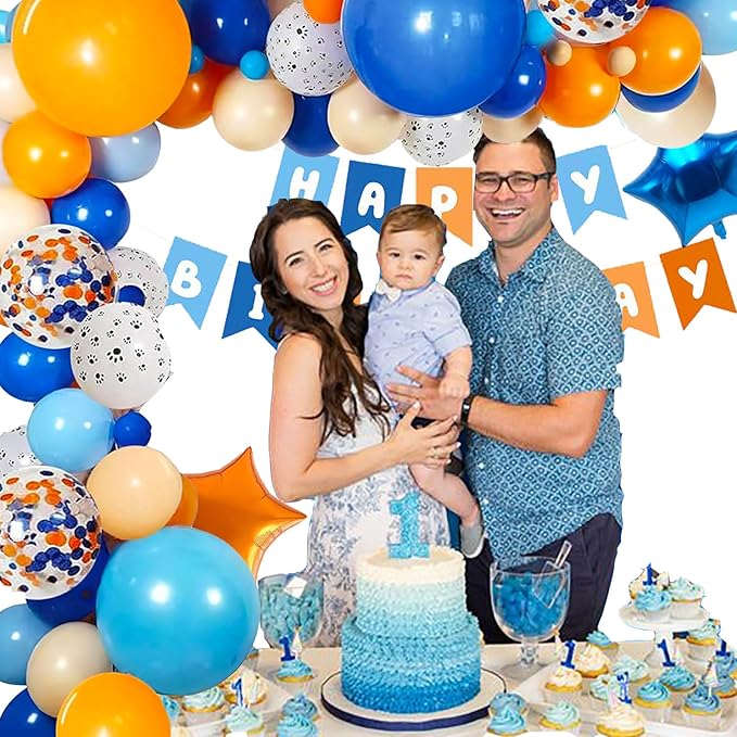 Blue & Orange Birthday Party Decorations - Arch Garland, Banner, Dog Party Supplies for Girls & Boys