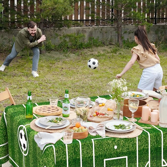 WNINK 2 Pack Soccer Plastic Tablecloth Soccer Party Decorations Soccer Grass Disposable Rectangle Table Cover for Soccer Theme Birthday Party Decoration 54 x 108 Inch