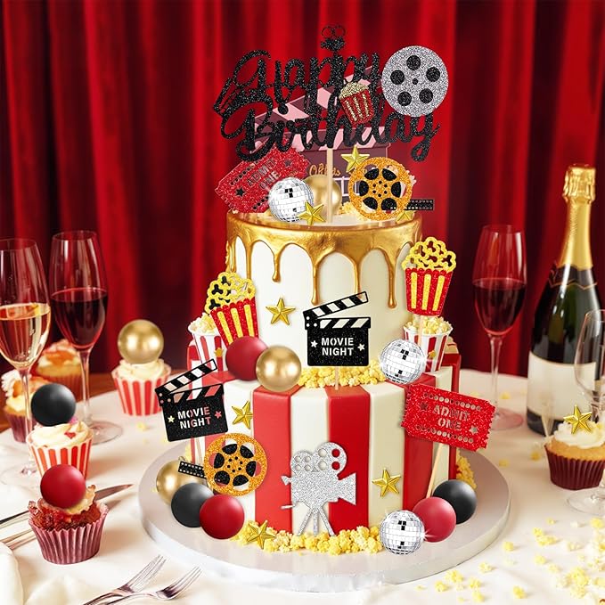 39Pcs Movie Cake Topper Theater Cake Decorations for Movie Themed Birthday Party Supplies