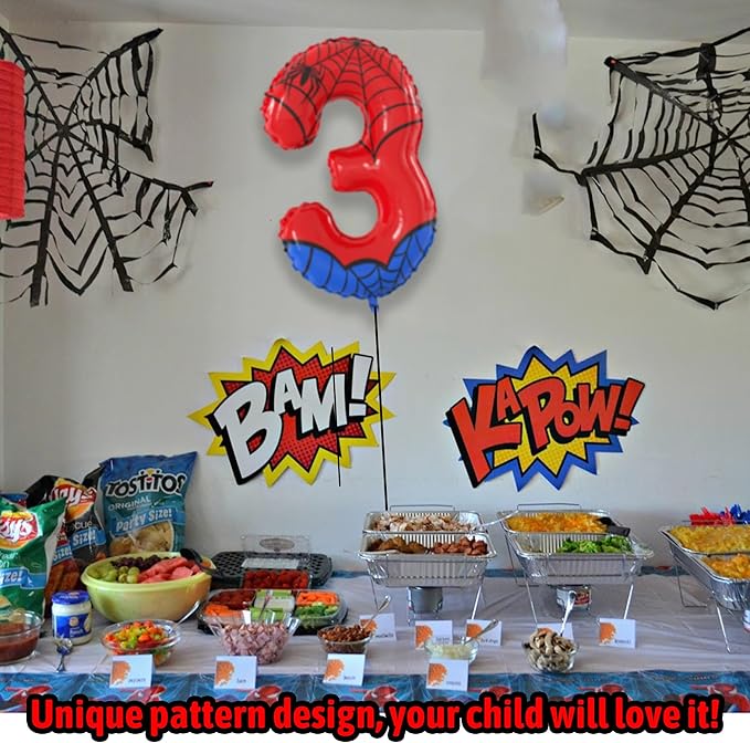 40 Inch Giant Spider Theme Number Foil Balloons - Large Number 3 Balloons for Kids' Birthday Anniversary Party Decorations Supplies (Numbers 0-9 Available)