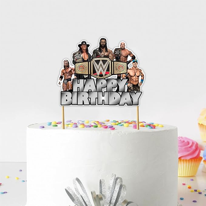 WWWE Happy Birthday Cake Topper – Wrestling Party Supplies for Boys | WWWE Theme Cake Decoration for Birthday Celebrations and Events - Birthdays Decoration Set.