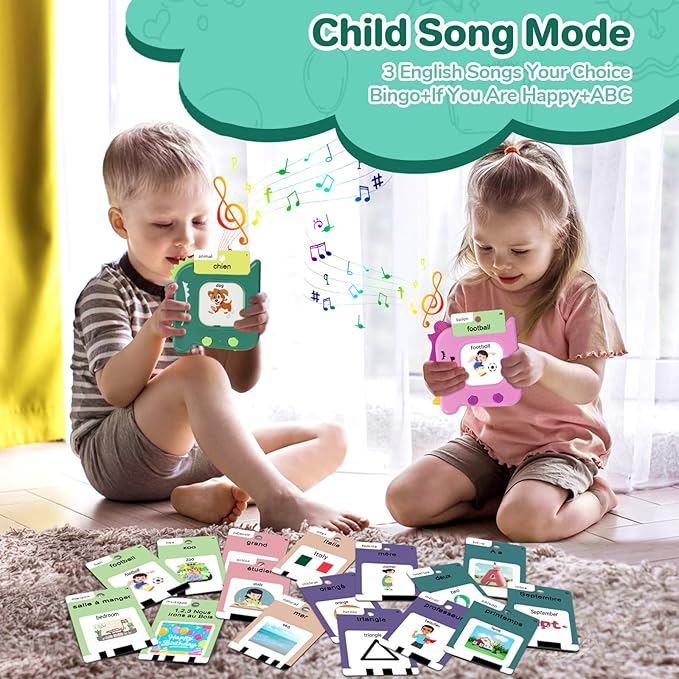 French and English Talking Flash Cards for Toddlers 1 2 3 4 5 6 Year Olds, 420 Sight Words, Montessori Learning Toys, Pocket Speech Therapy Toys, Sensory Preschool Educational Birthday