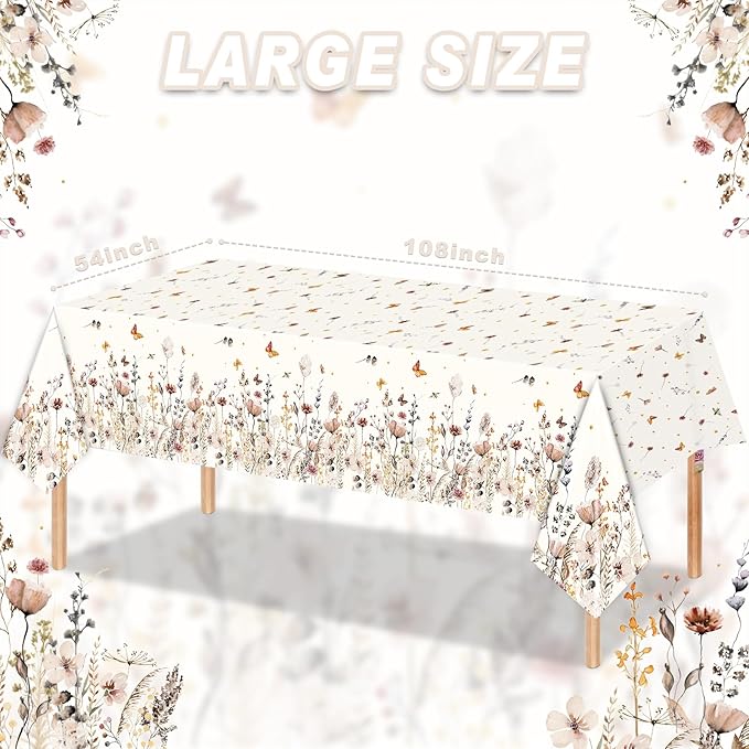 3PCS Wildflower Party Tablecloth for Girls Baby Shower Birthday Party Decorations Tablecover for 20 Guests
