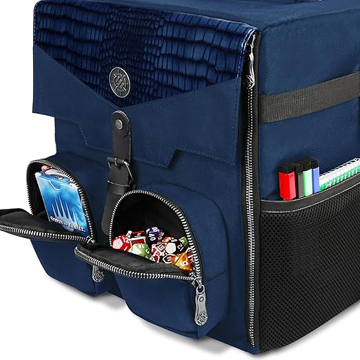 ENHANCE Board Game Shoulder Bag - Collector's Edition Board Game Storage with Shoulder Strap and Accessories Pockets for Dice, Cards, More - Reinforced Carrier Protects Tabletop Games (Dragon Blue)