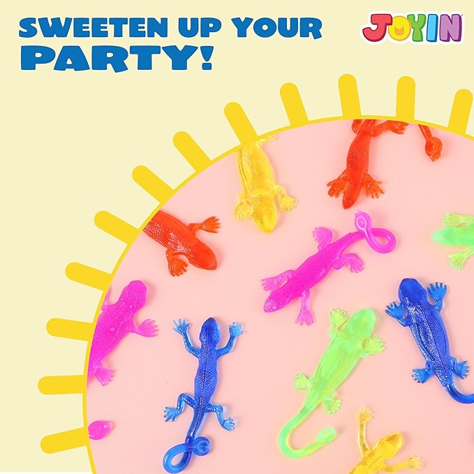 JOYIN 48Pcs Sticky Lizards Party Favors, Easter Egg Fillers Party Favors Set for Kids, Holiday Traditions, Classroom Treasure Box, Carnival Prizes, Bulk Pinata Stuff Mini Toys, goodie bags for Kids