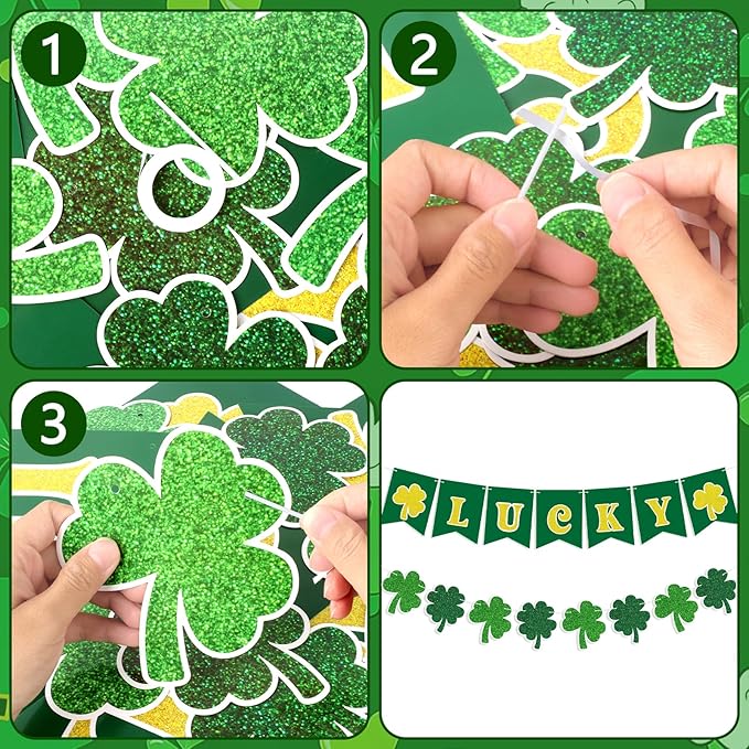 St Patricks Day Banner Garlands St Patricks Day Decorations Lucky Banner Garland Decoration Green Shamrock Garland Sign for St Patricks Day Decorations Irish Home Party Supplies