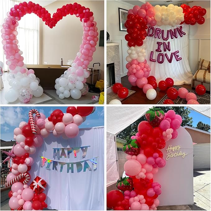 Red and Pink Balloons Strawberry Hot Pastel Light Pink Rose Red Latex Balloons Polka Dot Party Helium Balloon for Sweet Girl Berry Baby Shower Birthday Valentines Day Summer Party Decorations