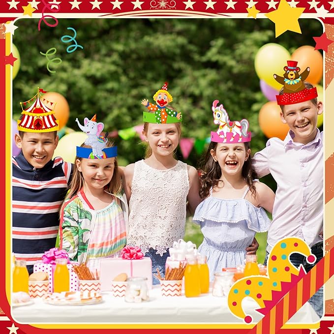 24 Pcs Party Hats for Kids Paper Headbands Crown for Boys Girls, Birthday Party Decoration Favors