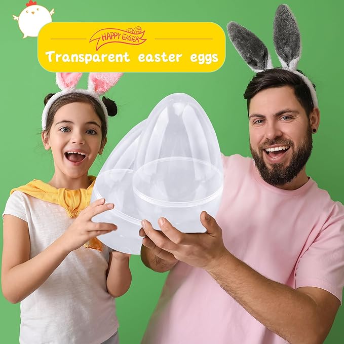 10 Pcs 10 Inch Giant Plastic Easter Eggs Jumbo Fillable Transparent White Empty Easter Eggs for Easter Basket Stuffers Party Supplies