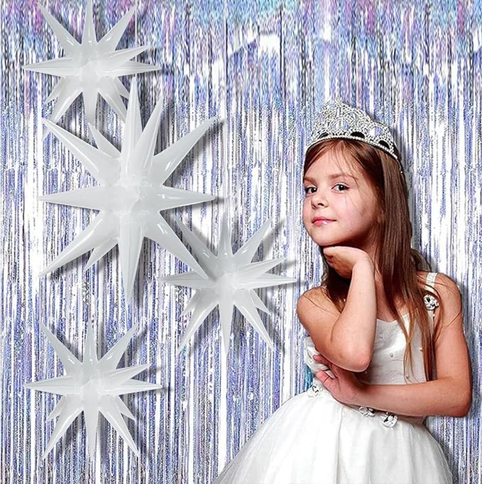 TONIFUL 8 Pcs White Star Foil Balloons - Large Star Balloons for Party Backdrop - Christmas, New Year, Birthday, Wedding, Baby Shower, Anniversary, Photo Booth Supplies