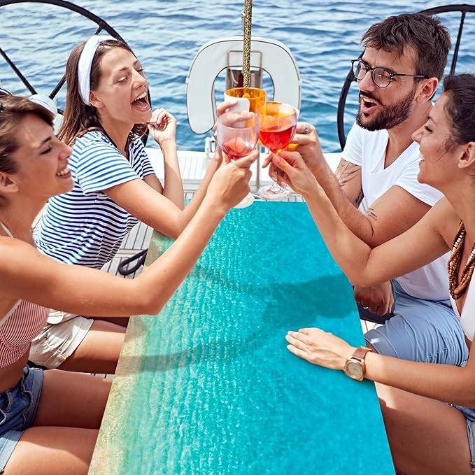 Kochorie Summer Beach Tablecloth Roll with Cutter Box 100 Ft X 54 Inch Beach Themed Party Tablecover Disposable Beach Ball Plastic Tablecloth Ocean Backdrop for Summer Beach Pool Birthday Party Supply