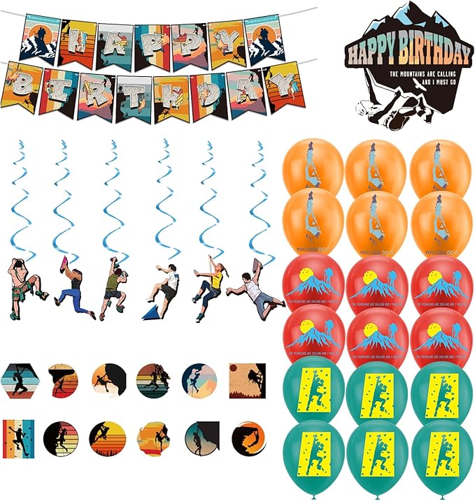 Climbing Party Decoration Rock Climbing Birthday Party Supplies Sports Decorations Includes Climbing Happy Birthday Banner Balloons Cake Topper Cupcake Toppers Spirals