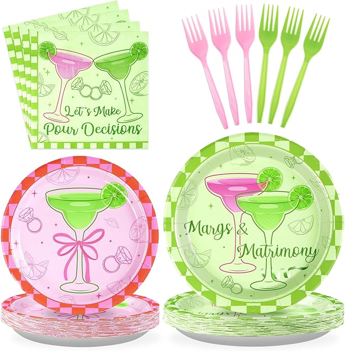 96Pcs Margs and Matrimony Bachelorette Party Decorations Fiesta Cocktail Plates and Napkins Sets Margarita Bachelorette Party Supplies for Mexican Cinco De Mayo Bridal Shower Favors Serves 24