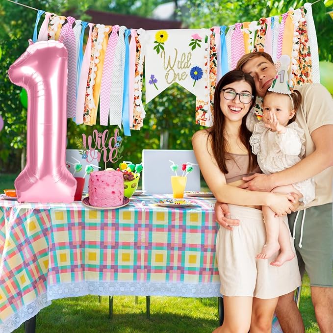 Wild Flower High Chair Banner for First Birthday Party Decoration Pink Floral Wild One High Chair Tassel Garland Banner for Girls Baby Shower Wildflower 1st Birthday Backdrop Decors Party Supplies