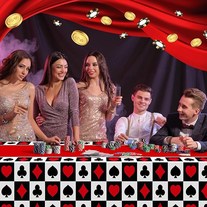 Hosuly 3 Pcs Casino Theme Party Decorations Poker Tablecloth Poker Plastic Disposable Table Cover Casino Theme Tablecloth for Game Birthday Playing Card Party Picnic Supplies, 51 x 108 Inch (Plaid)