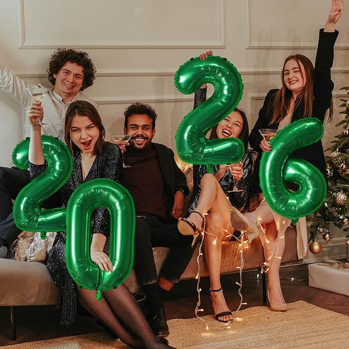 KALOR 16 Inch 2026 Green Foil Number Balloons, 2026 New Years Decorations for 2026 Happy New Year Eve and Graduations Party Supplies