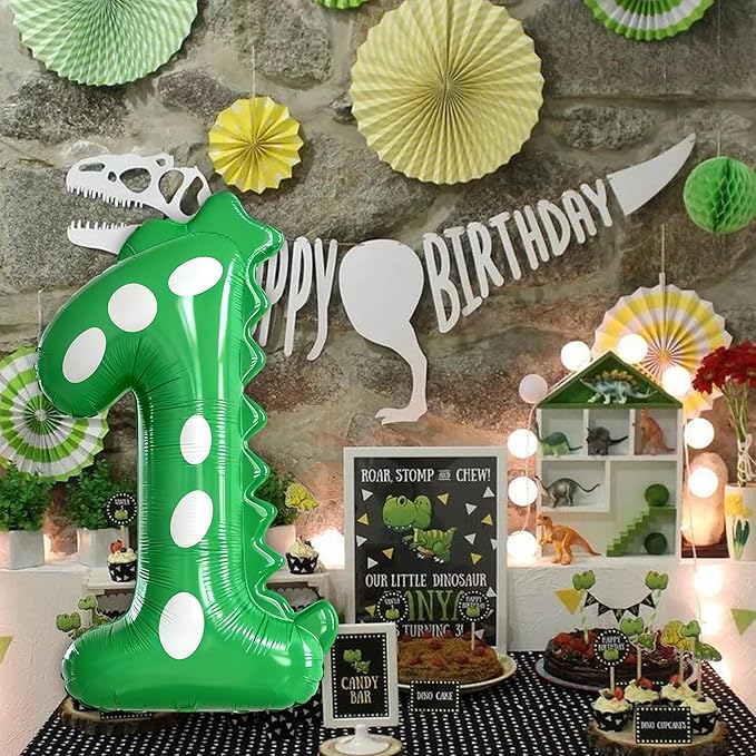 Green Dinosaur Balloons 1st Birthday Decorations For Boys,40inch Big Dinosaur Number 1 Balloon Birthday Party Decoration for Kids Birthday Party Decoration Supplies
