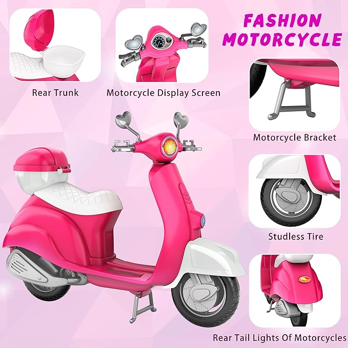 75 Pcs Doll Scooter Set, Doll Clothes and Accessories, Doll Playset Dress up Toys for Girls Kids Toddlers, Gift Toys for Age 3 4 5 6 7 8