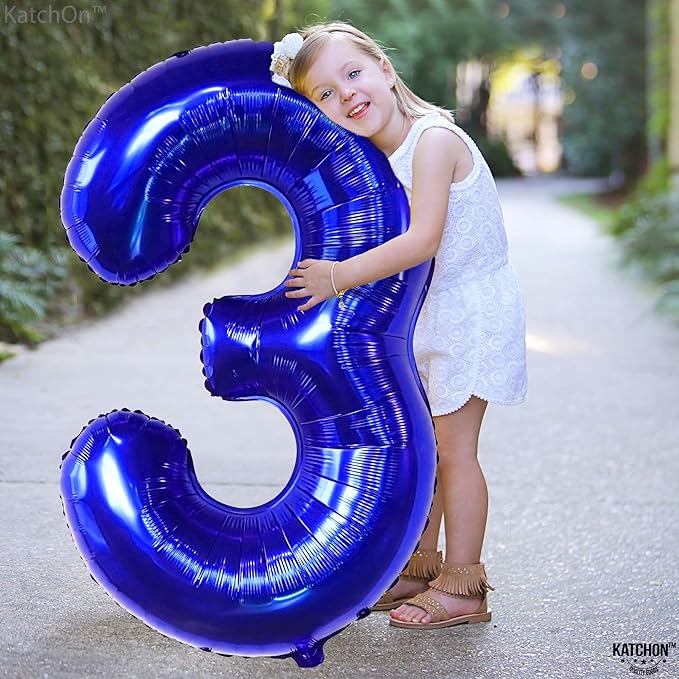 KatchOn, Giant Royal Blue Number 3 Balloon - 40 Inch | Navy Blue 3 Balloon Number | Construction Balloons 3rd Birthday Decorations for Boys | Anniversary Decorations
