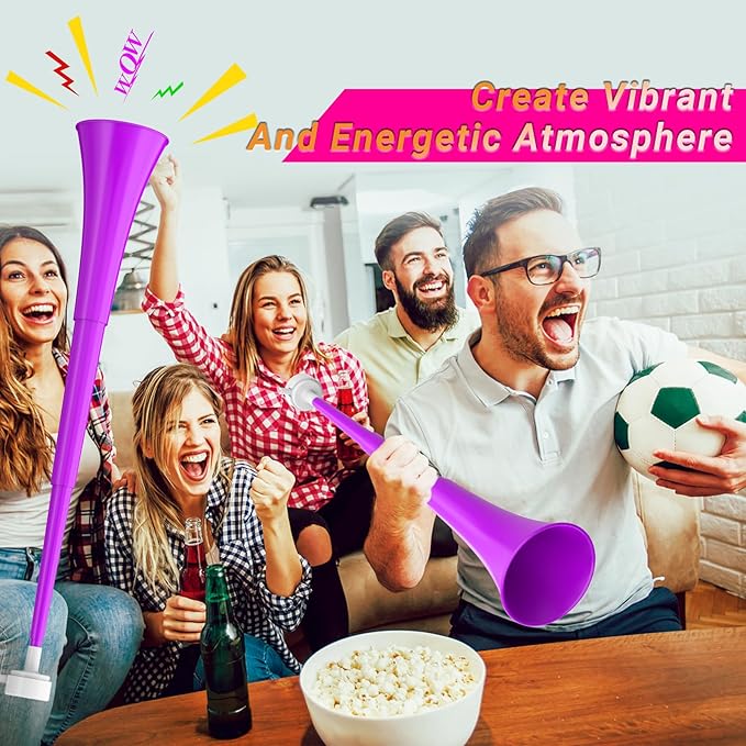 Collapsible Stadium Horn 24 Inch Vuvuzela Plastic Trumpet Blow Horns Noisemakers Loud Sound Soccer Cheer Horn for Sporting Events Graduation Games School Party Supplies Favors Accessories
