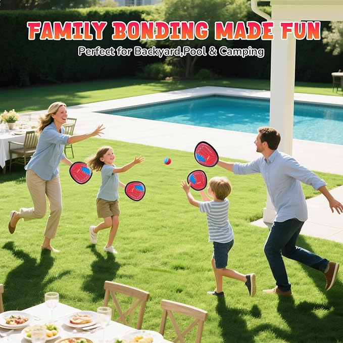 JoyCat Toss and Catch Ball Game, 2 Adult & 2 Kids Paddles Sticky Ball Set, Family Outdoor Catch Game for Beach, Backyard & Pool, Easter Basket Stuffer Gifts for Boys Girls Ages 3+
