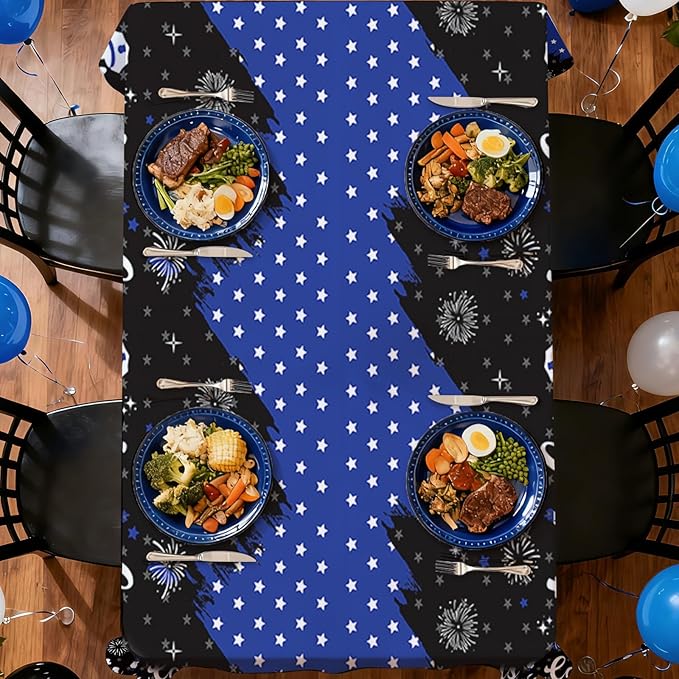 3Pcs Police Party Tablecloth Blue Line Police Retirement Plastic Table Cover Waterproof Congrats Officer Disposable Table Cloth for Law Cop Graduation Promotion Party Decorations, 54 x 108 Inch