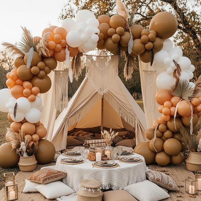 RUBFAC Brown Balloons 129pcs Different Sizes Pack of 18 12 10 5 Inch, Latex Boho Neutral Coffee Tan Balloon Garland Arch Kit for Safari Baby Shower Decorations Jungle Fall Bear Themed Birthday Party