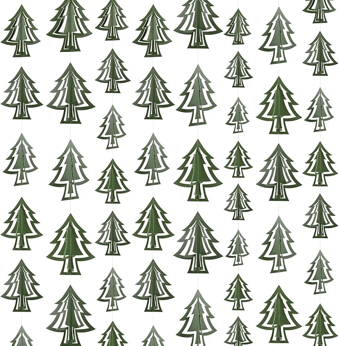 MARFOREVER 41 Ft Christmas Tree Paper Streamers Green Christmas Decorations 3D Xmas Pine Tree Hanging Swirls Banner for Xmas New Year Winter Holiday Home Wall Indoor Party Decor